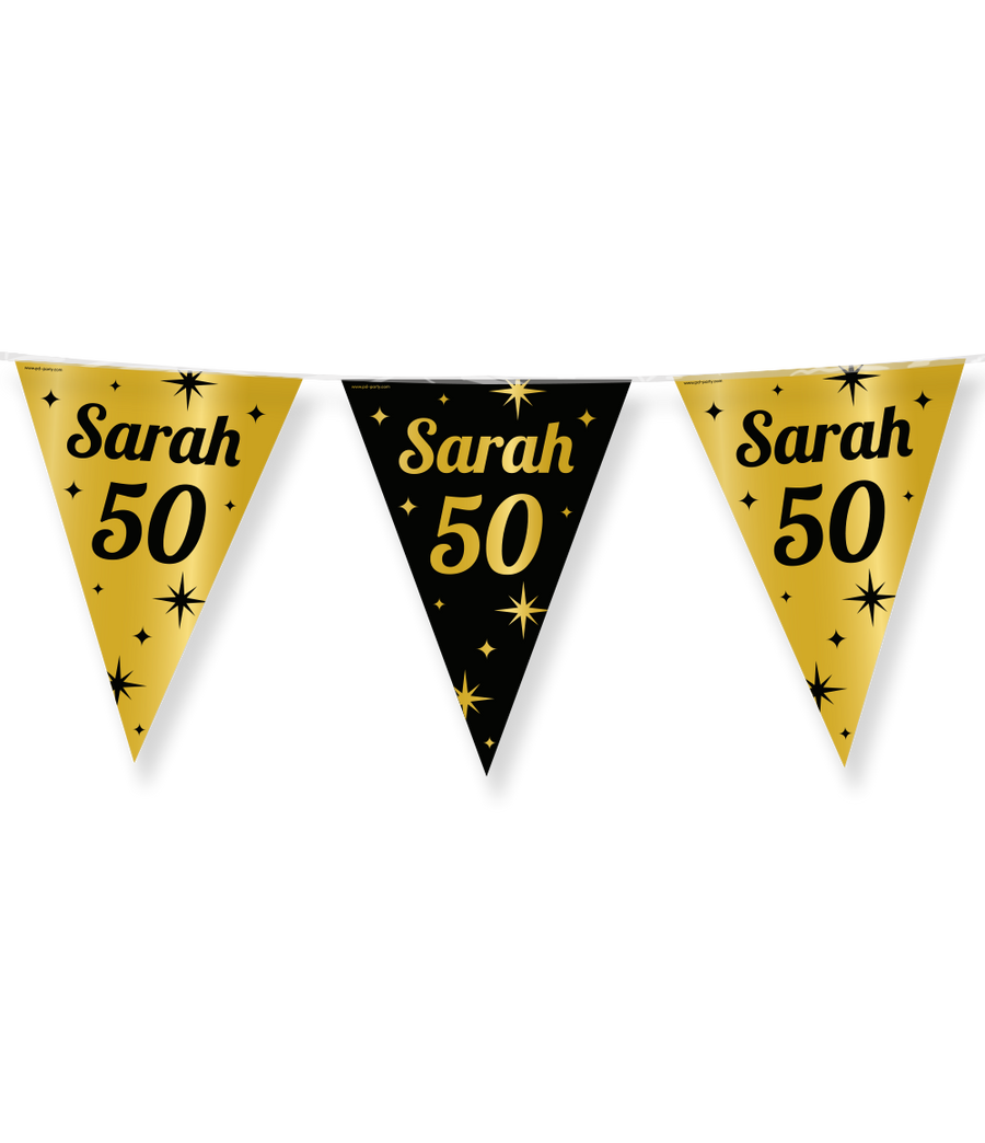 Sarah Vlaggenlijn / slinger - 10 meter - goud en zwart - 50 jaar - Classy vlaggetjes