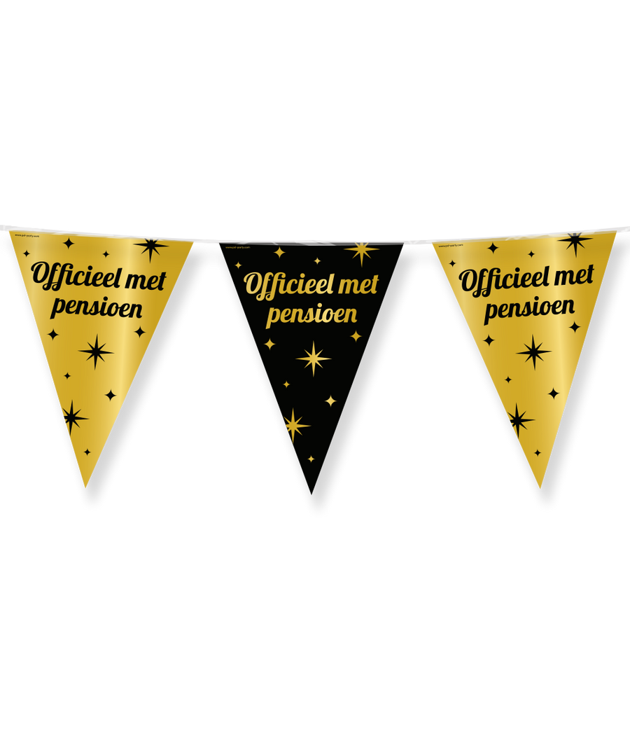 Pensioen Vlaggenlijn / slinger - 10 meter - goud en zwart - Classy vlaggetjes