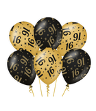 16 jaar Ballonnen - 6 stuks - 30 cm - goud en zwart - Classy