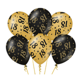 18 jaar Ballonnen - 6 stuks - 30 cm - goud en zwart - Classy