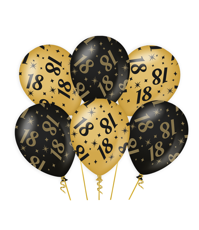 18 jaar Ballonnen - 6 stuks - 30 cm - goud en zwart - Classy