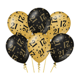 21 jaar Ballonnen - 6 stuks - 30 cm - goud en zwart - Classy