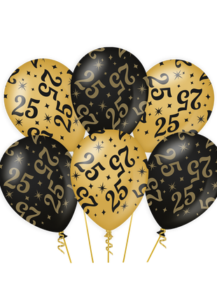 25 Years Balloons - 6 pieces - 30 cm - gold and black - Classy