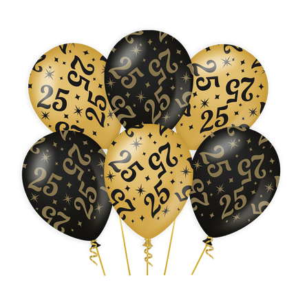 25 Years Balloons - 6 pieces - 30 cm - gold and black - Classy