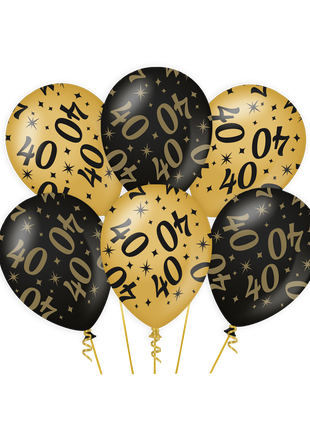 40 Years Balloons - 6 pieces - 30 cm - gold and black - Classy