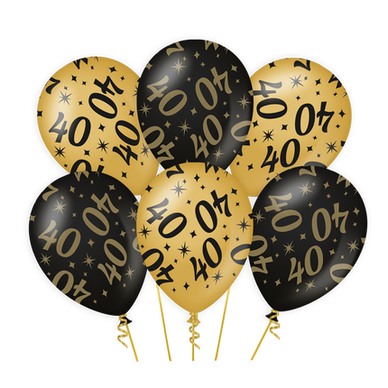40 jaar Ballonnen - 6 stuks - 30 cm - goud en zwart - Classy