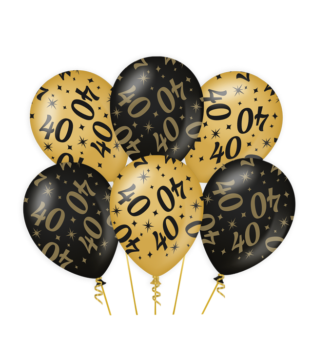 40 jaar Ballonnen - 6 stuks - 30 cm - goud en zwart - Classy