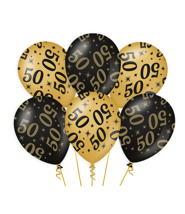 50 jaar getrouwd Ballonnen - 6 stuks - 30 cm - goud en zwart - Classy