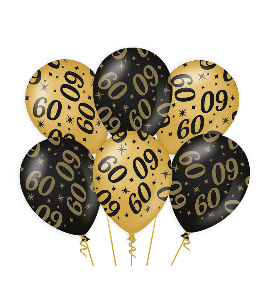 60 jaar getrouwd Ballonnen - 6 stuks - 30 cm - goud en zwart - Classy