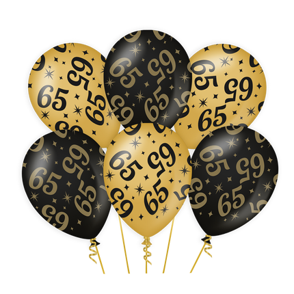 65 jaar Ballonnen - 6 stuks - 30 cm - goud en zwart - Classy