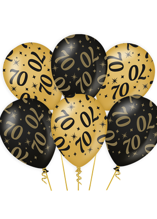 70 Years Balloons - 6 pieces - 30 cm - gold and black - Classy