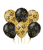 75 jaar Ballonnen - 6 stuks - 30 cm - goud en zwart - Classy
