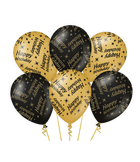 Happy birthday Ballonnen - 6 stuks - 30 cm - goud en zwart