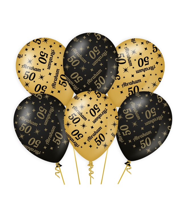 Abraham Ballonnen - 6 stuks - 30 cm - goud en zwart - 50 jaar - Classy