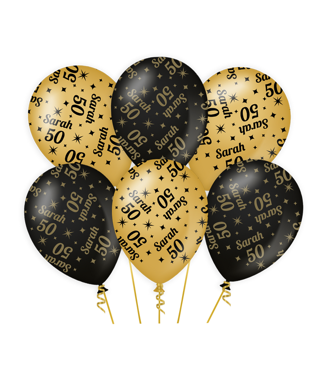 50 jaar Sarah Ballonnen - 6 stuks - 30 cm - goud en zwart - Classy