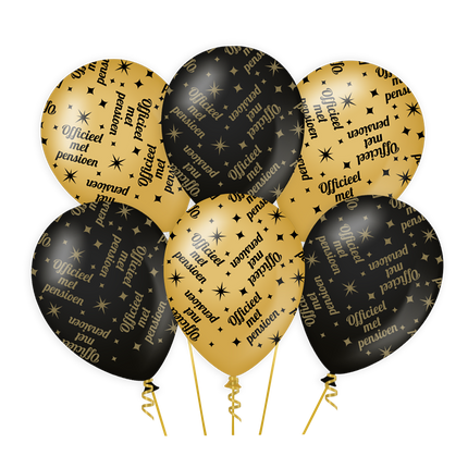 Pensioen Ballonnen - 6 stuks - 30 cm - goud en zwart - Classy
