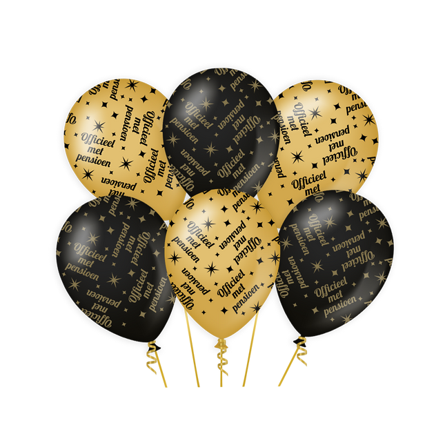 Pensioen Ballonnen - 6 stuks - 30 cm - goud en zwart - Classy
