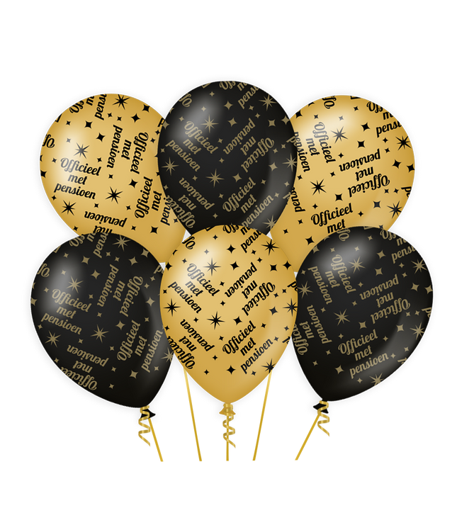 Pensioen Ballonnen - 6 stuks - 30 cm - goud en zwart - Classy