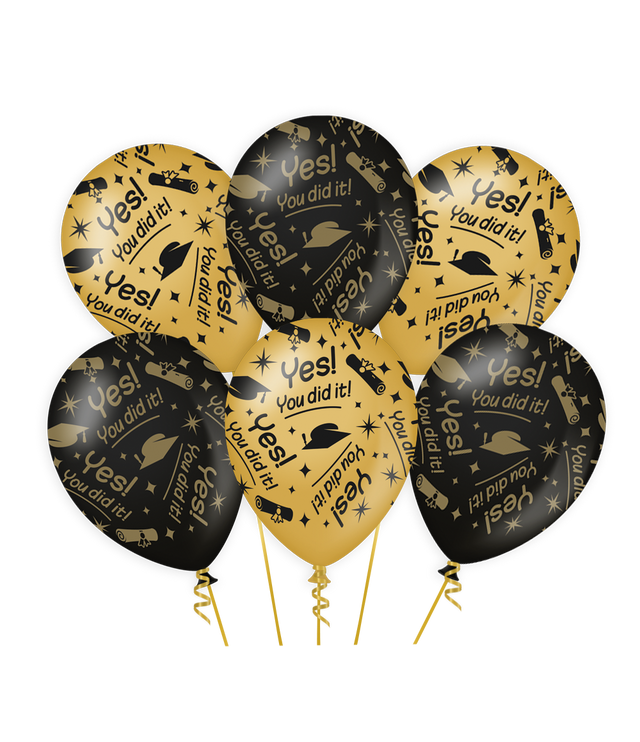 You did it Ballonnen - 6 stuks - 30 cm - goud en zwart