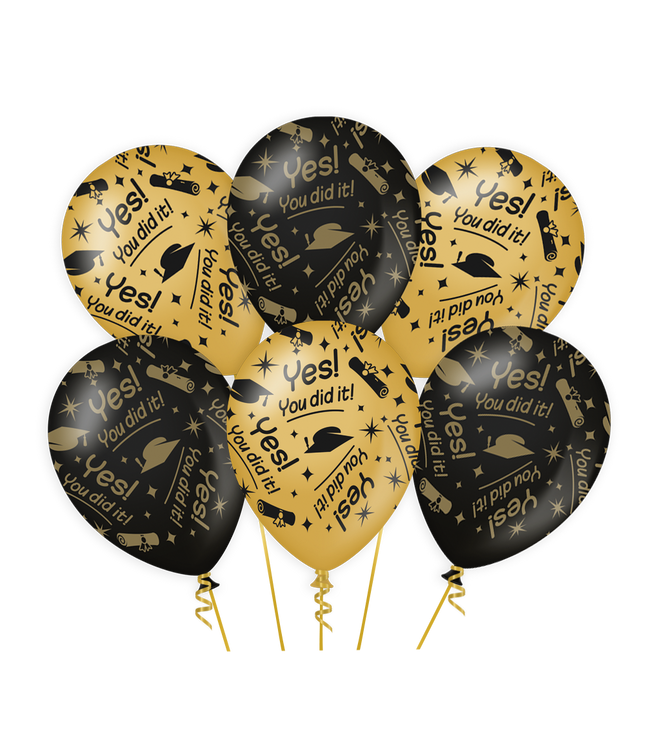 You did it Ballonnen - 6 stuks - 30 cm - goud en zwart