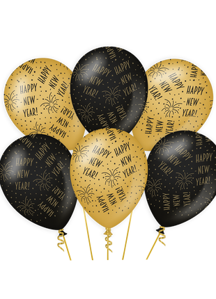 Happy New Year Balloons - 6 pieces - 30 cm - gold and black