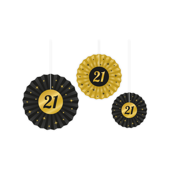 21 jaar Papieren waaier - 3 stuks - 20/30/40 cm - goud en zwart - Classy