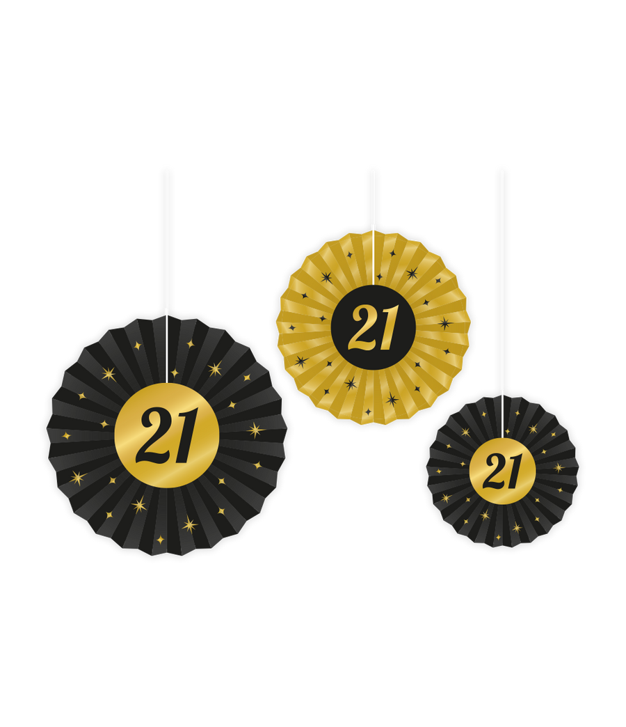 21 jaar Papieren waaier - 3 stuks - 20/30/40 cm - goud en zwart - Classy