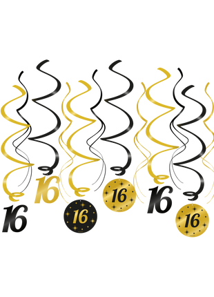 16 jaar Swirl slingers - 6 stuks - goud en zwart - Classy