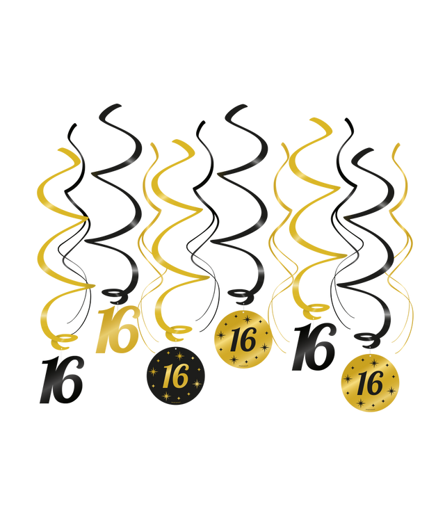 16 jaar Swirl slingers - 6 stuks - goud en zwart - Classy