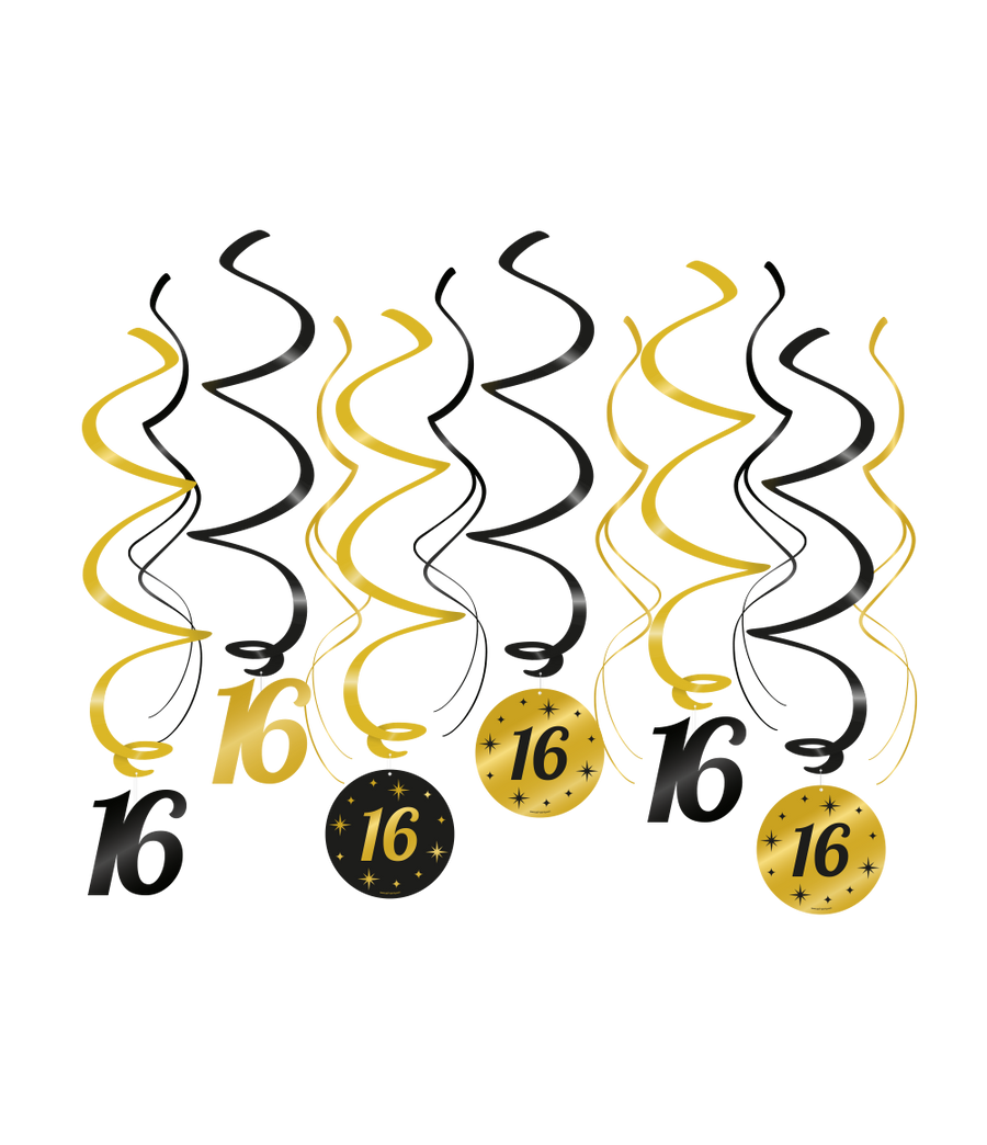 16 jaar Swirl slingers - 6 stuks - goud en zwart - Classy