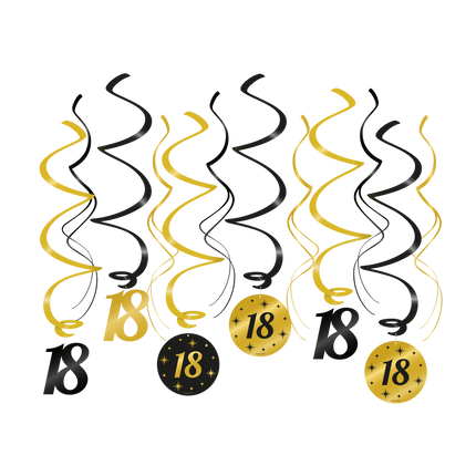 18 jaar Swirl slingers - 6 stuks - goud en zwart - Classy
