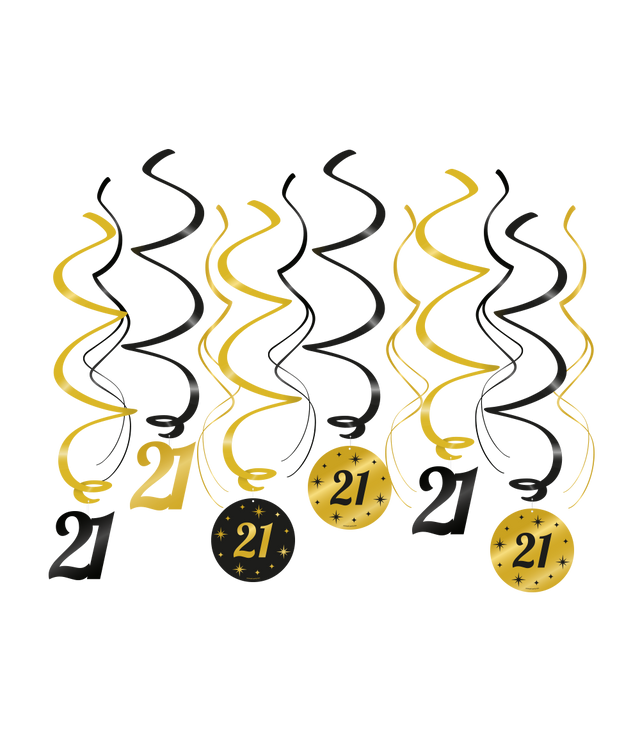 21 jaar Swirl slingers - 6 stuks - goud en zwart - Classy