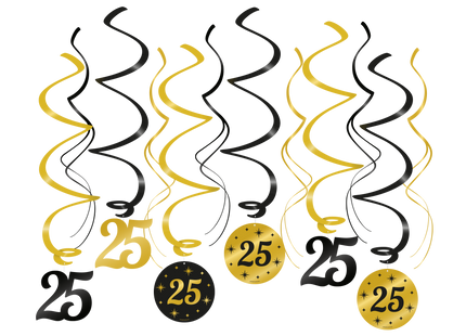25 jaar Swirl slingers - 6 stuks - goud en zwart - Classy