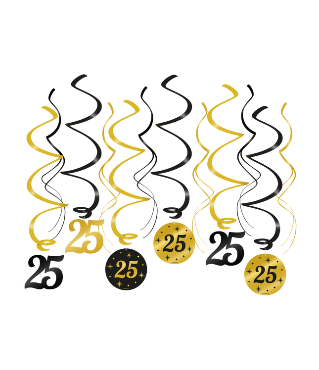 25 jaar Swirl slingers - 6 stuks - goud en zwart - Classy