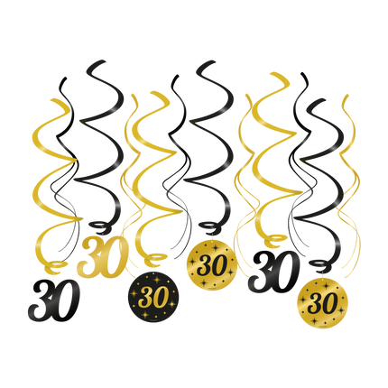 30 jaar Swirl slingers - 6 stuks - goud en zwart - Classy