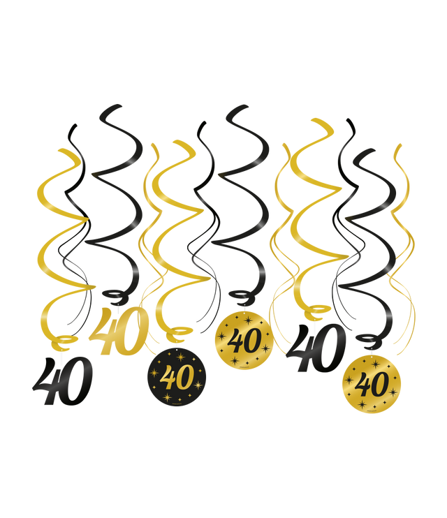 40 jaar Swirl slingers - 6 stuks - goud en zwart - Classy