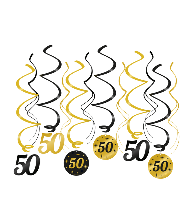 50 jaar Swirl slingers - 6 stuks - goud en zwart - Classy
