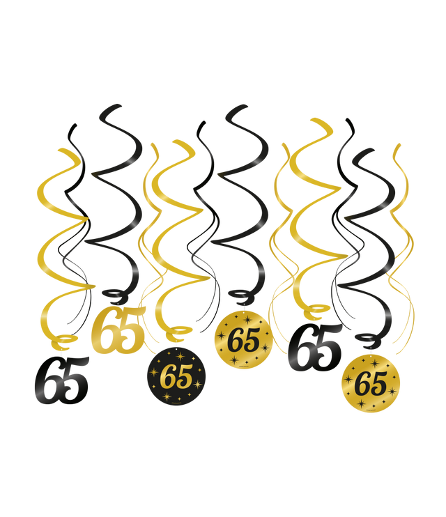 65 jaar Swirl slingers - 6 stuks - goud en zwart - Classy