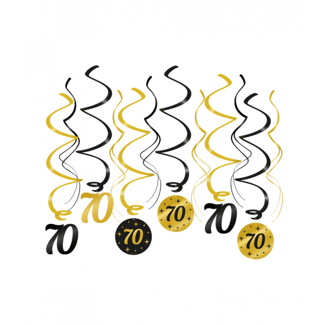 70 jaar Swirl slingers - 6 stuks - goud en zwart - Classy