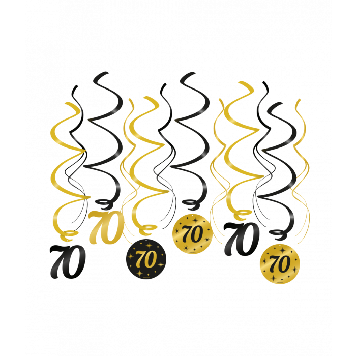 70 jaar Swirl slingers - 6 stuks - goud en zwart - Classy