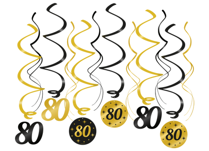 80 jaar Swirl slingers - 6 stuks - goud en zwart - Classy