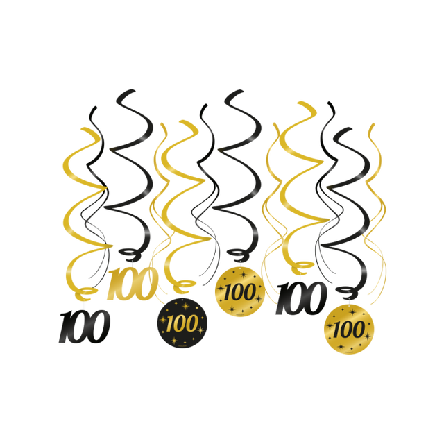 100 jaar Swirl slingers - 6 stuks - goud en zwart - Classy