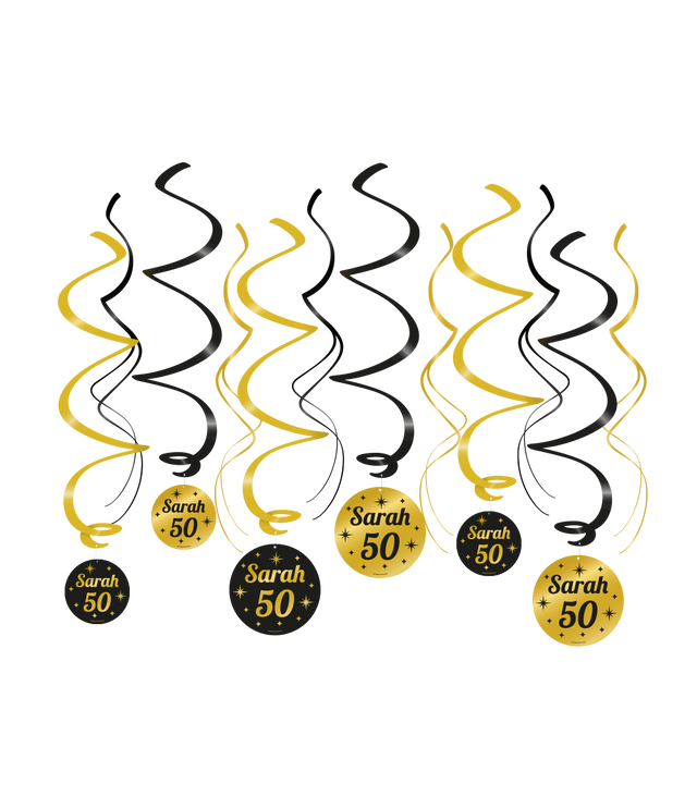 Sarah Swirl slingers - 6 stuks - goud en zwart - 50 jaar - Classy