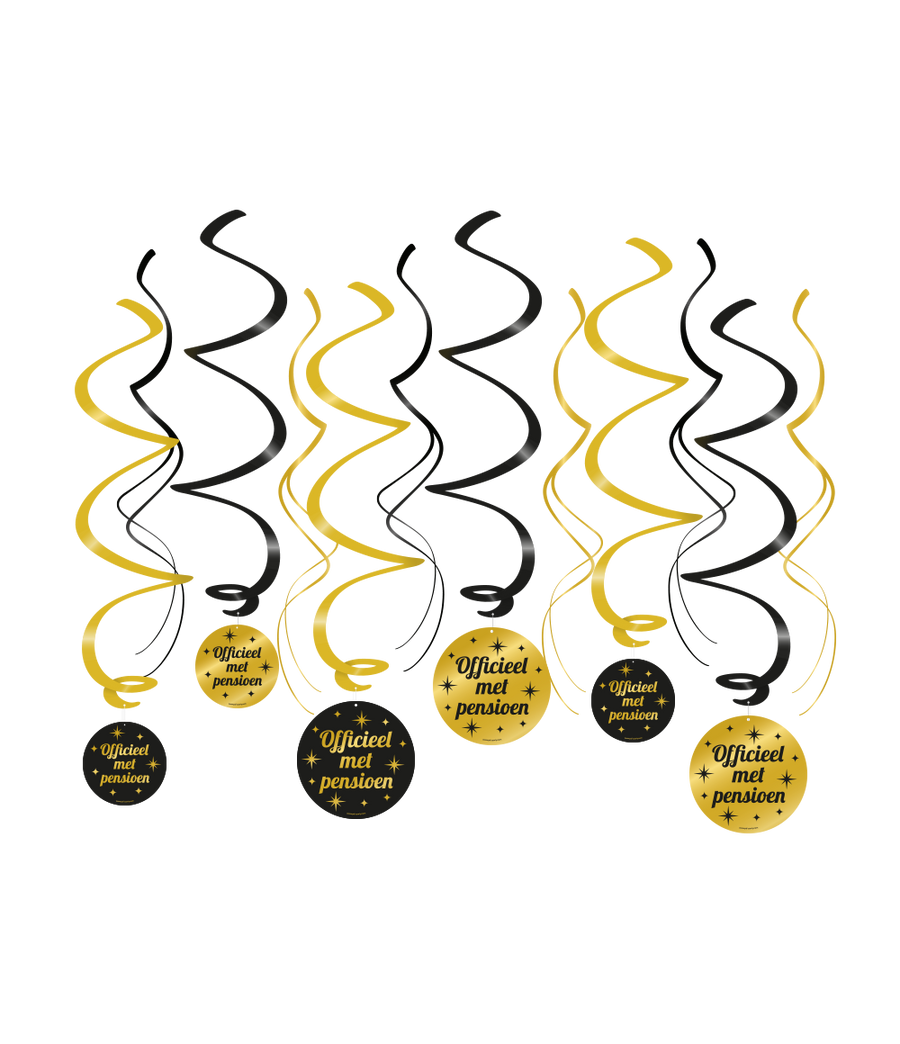 Pensioen Swirl slingers - 6 stuks - goud en zwart - Classy