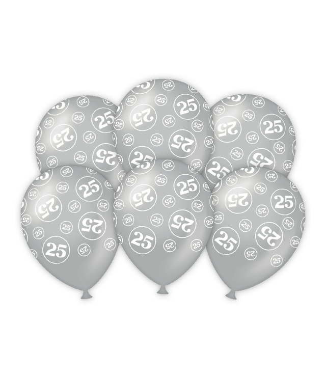 25 jaar getrouwd Ballonnen - 6 stuks - 30 cm