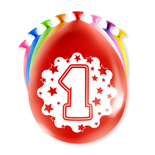 1 jaar Ballonnen - 8 stuks - 30 cm