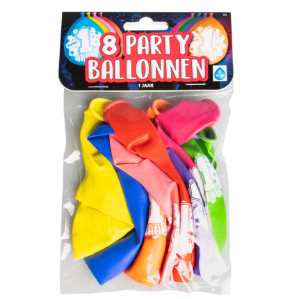 1 jaar Ballonnen - 8 stuks - 30 cm
