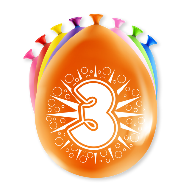 3 jaar Ballonnen - 8 stuks - 30 cm