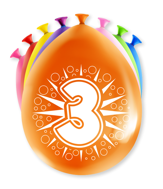 3 jaar Ballonnen - 8 stuks - 30 cm