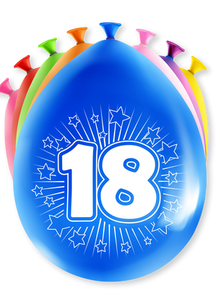 18 Years Balloons - Pack of 8 - 30 cm